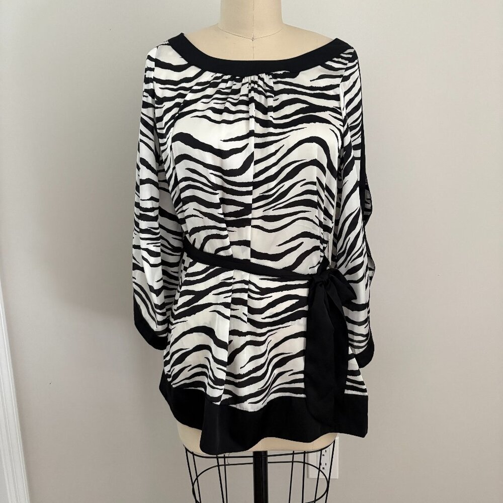 Hot in Hollywood Women's Zebra Print Blouse with Tie 3/4 Sleeve Safari Chic M